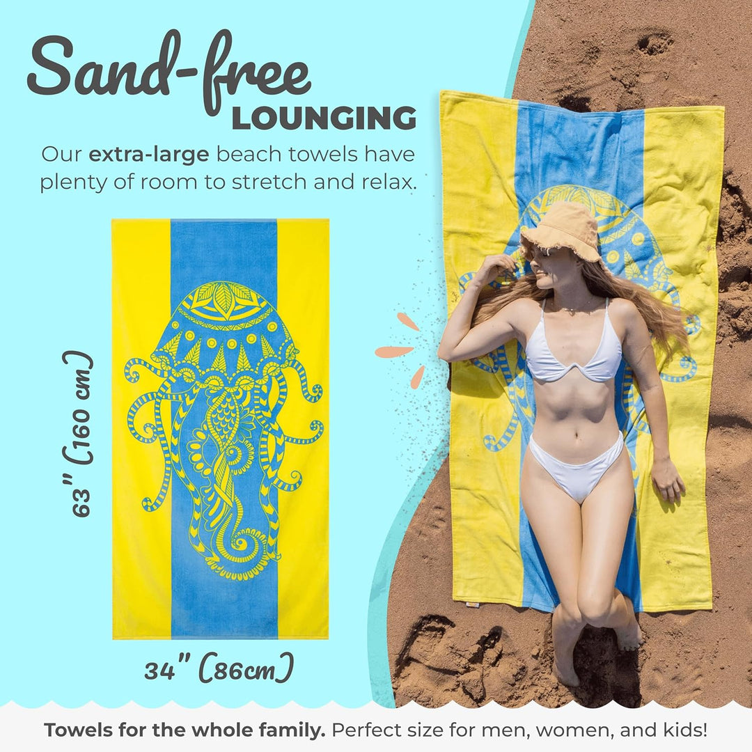 Nova Blue Jellyfish Strandtuch – Tropische Blaue & gelbe Farben mit einzigartigem Design, extra gros