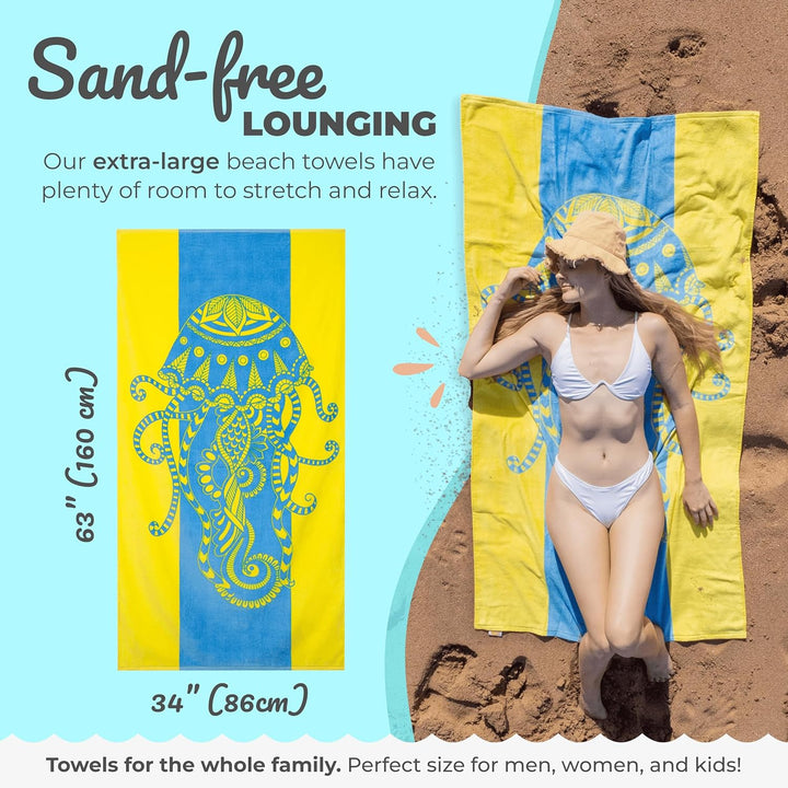 Nova Blue Jellyfish Strandtuch – Tropische Blaue & gelbe Farben mit einzigartigem Design, extra gros
