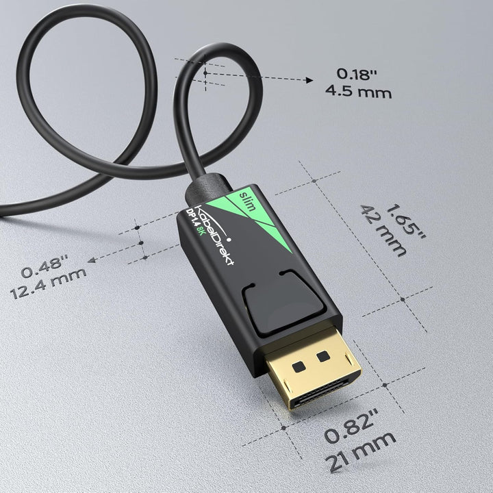 KabelDirekt – 8K / 60Hz DisplayPort Kabel, DP 1.4 – 5m – Slim DP Kabel mit 4,5mm Durchmesser, für Ga