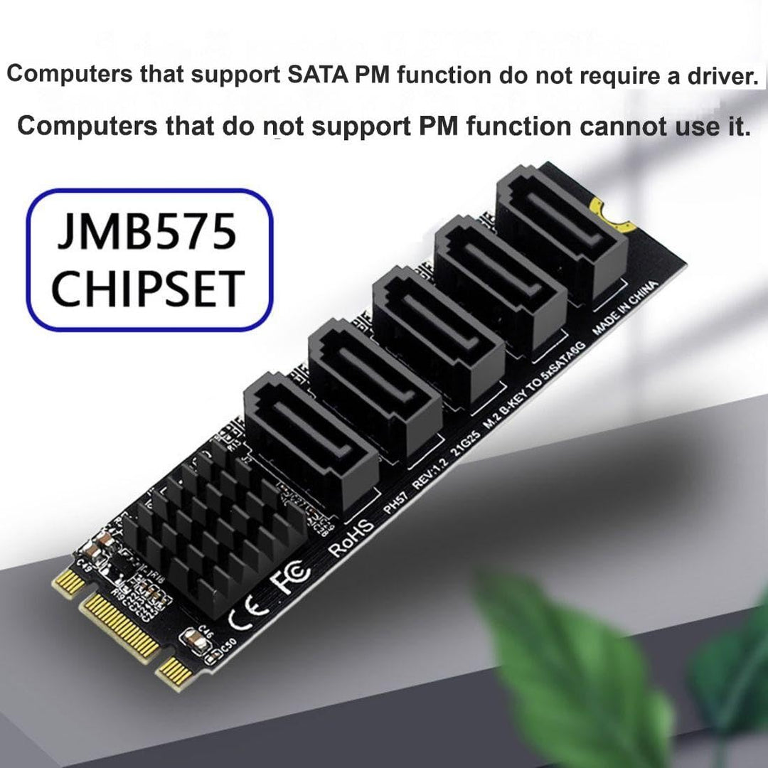 chenyang 5 Ports M.2 auf SATA Adapter, B+M Key NGFF 1 auf 5 SATA 3.0 Port Erweiterungskarte mit JMB5