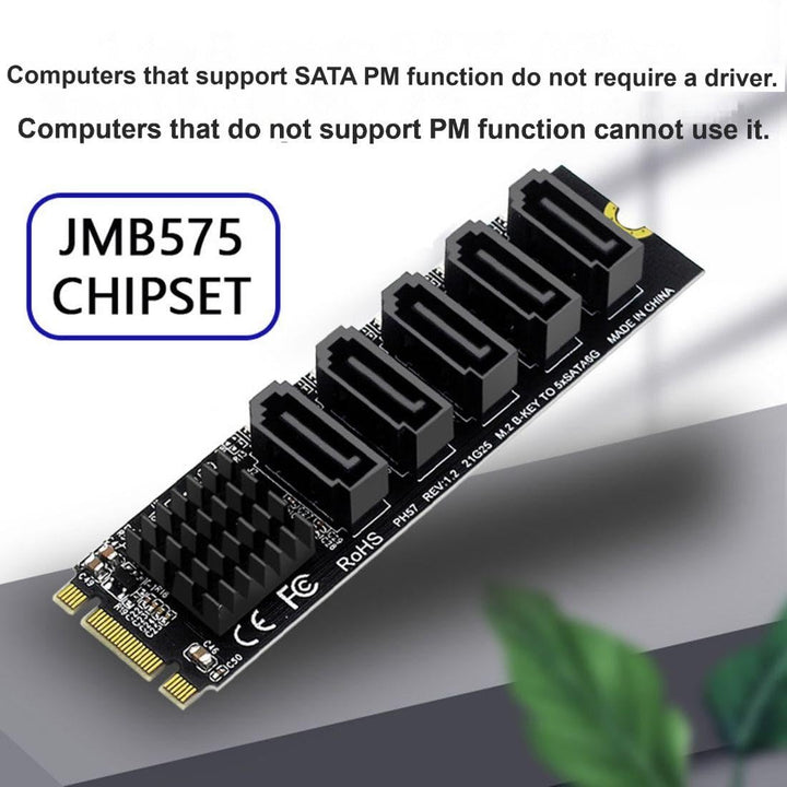 chenyang 5 Ports M.2 auf SATA Adapter, B+M Key NGFF 1 auf 5 SATA 3.0 Port Erweiterungskarte mit JMB5
