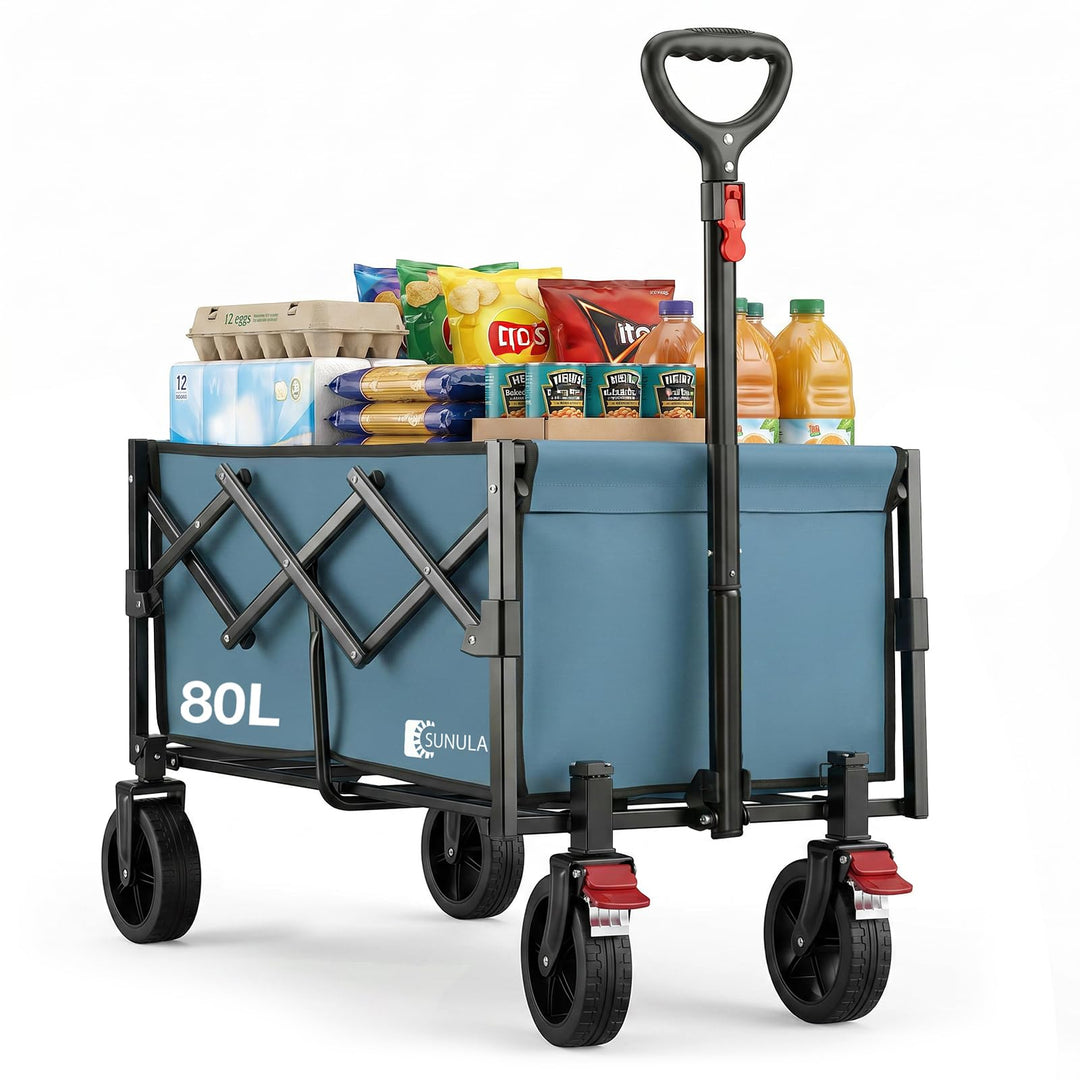 SUNULA Bollerwagen Faltbar Klein 80L 100KG, Faltbarer Handwagen, Klappbarer Faltbollerwagen mit Halb