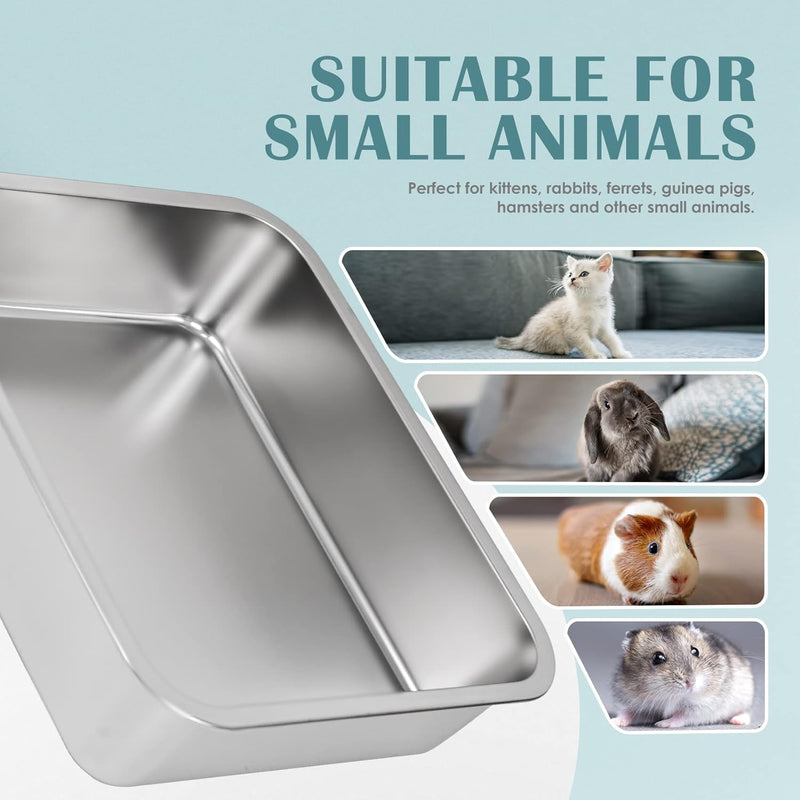 IKITCHEN Grosse Katzentoilette Edelstahl(40×30×10cm), Litter Box Katzenklo, Katzen und Kaninchen Met