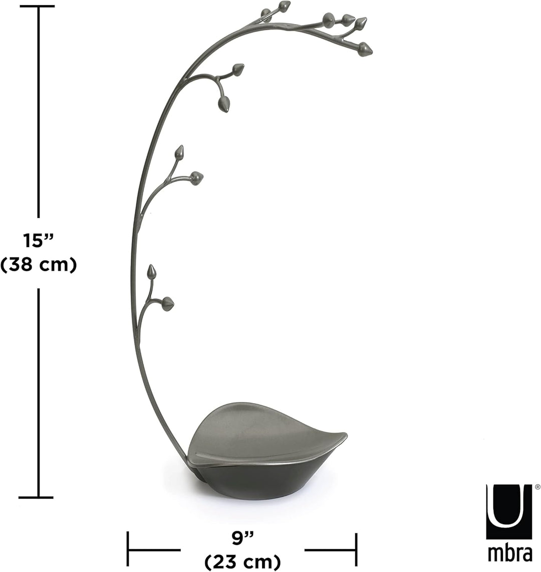 Umbra Orchid Schmuckständer und Schmuckbaum für Ketten mit integrierter Schmuckablage, Stahlgrau, 23