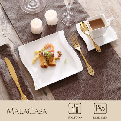 Malacasa, Serie Flora, 18 tlg. Set Cremeweiss Porzellan Kaffeeservice Geschirrset mit je 6 Kuchentel