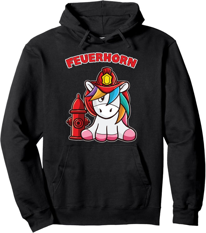 Firecorn Unicorn Feuerhorn Einhorn Feuerwehrmann Feuerwehr Pullover Hoodie