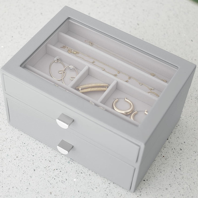 Stackers Pebble Grey Classic Jewellery Box - Set of 2 (with Drawers), Pebble Grey