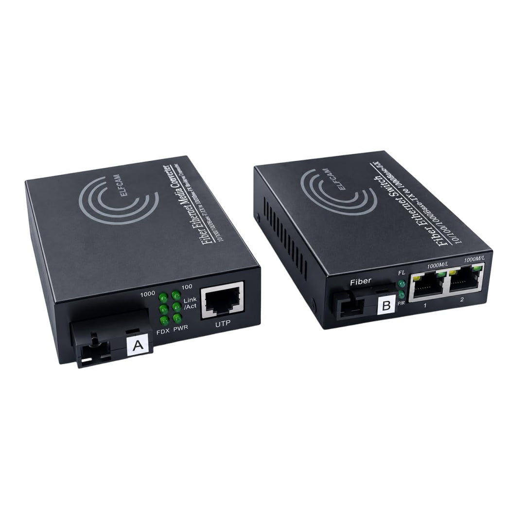 Elfcam® - Gigabit Ethernet LWL Medienkonverter Glasfaser 10/100/1000 Mbps inklusive Mini-GBIC (SFP)