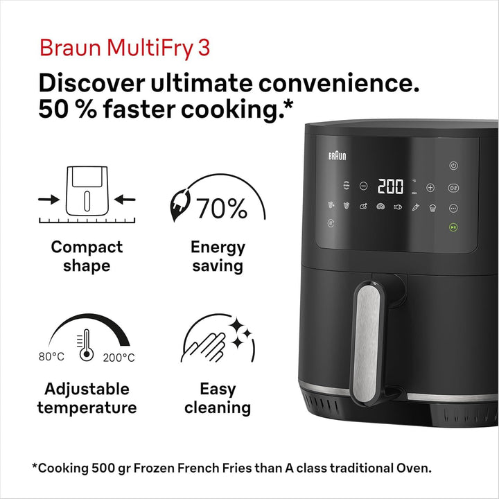 Braun Heissluftfritteuse MultiFry 3 HF 3030, 4,3 L, 1500W, digitale Temperaturregelung, 80-200°C, Ti