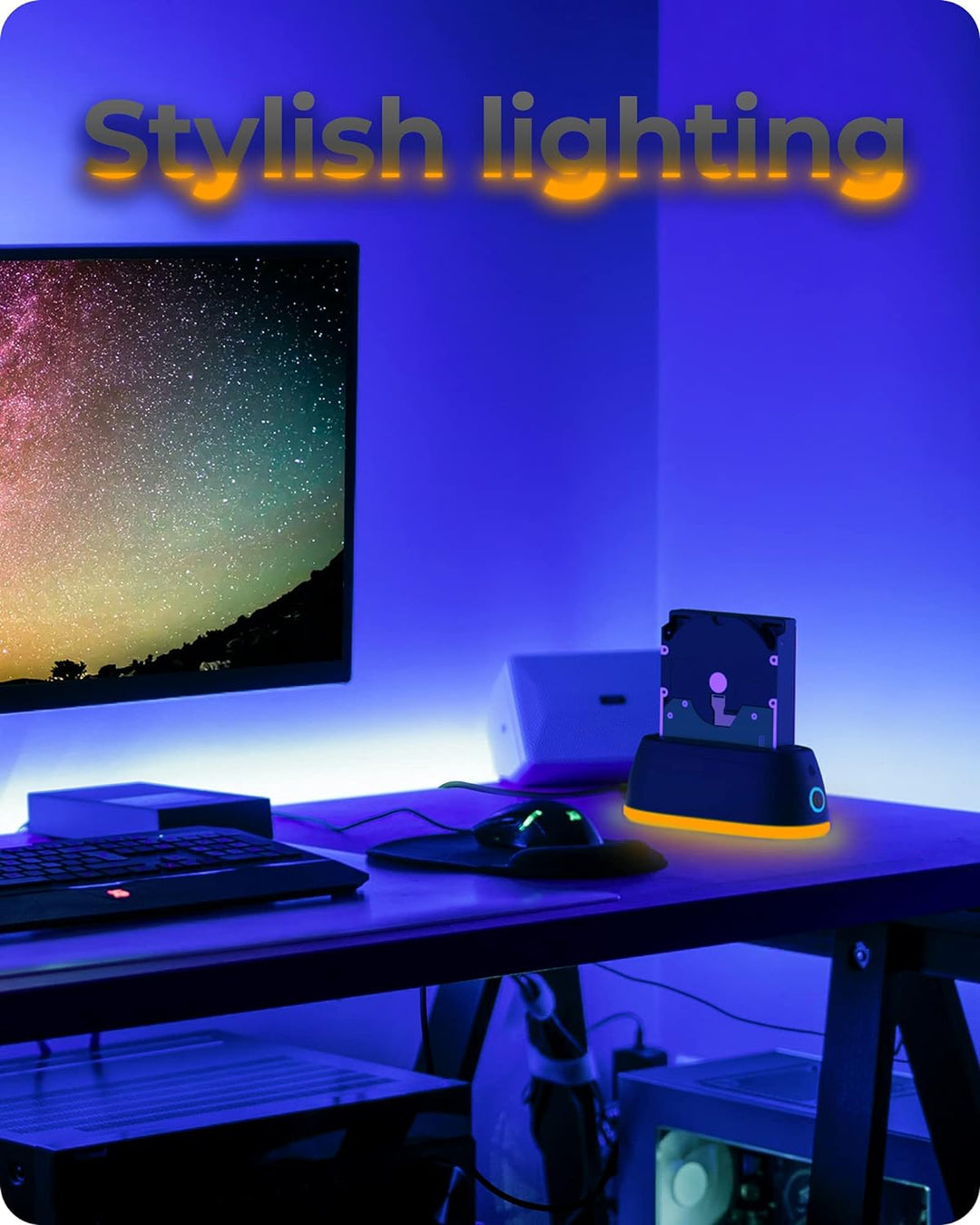ICY BOX HDD / Festplatten Docking Station USB 3.0 für SATA 2,5 Zoll & 3,5 Zoll, RGB Beleuchtung, Fes