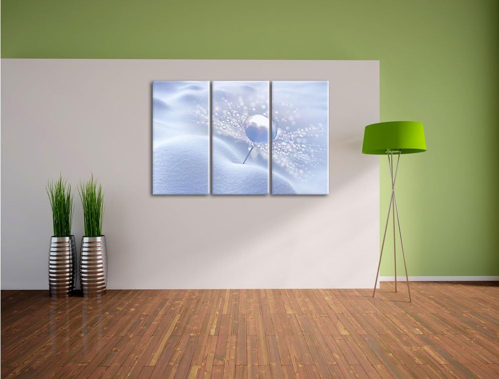 Pixxprint Tautropfen auf Einer Pusteblume im Schnee 3-Teiler Leinwandbild 120x80 Bild auf Leinwand