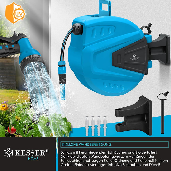KESSER® Schlauchtrommel Wasser 30+2m Schlauchaufroller Inkl. 2-Wege-Verteiler + Multi-Handbrause Was