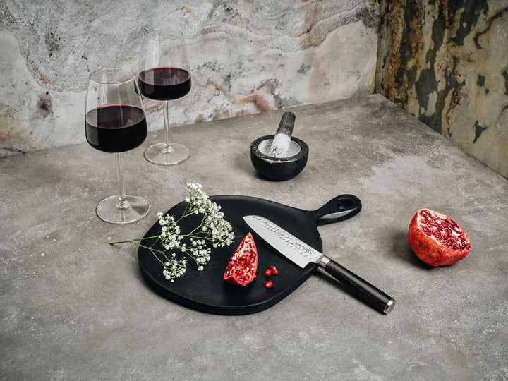 Kirosaku Santoku Damastmesser - Damaskus Messer mit echtem Pakkaholzgriff - Profimesser mit Geschenk