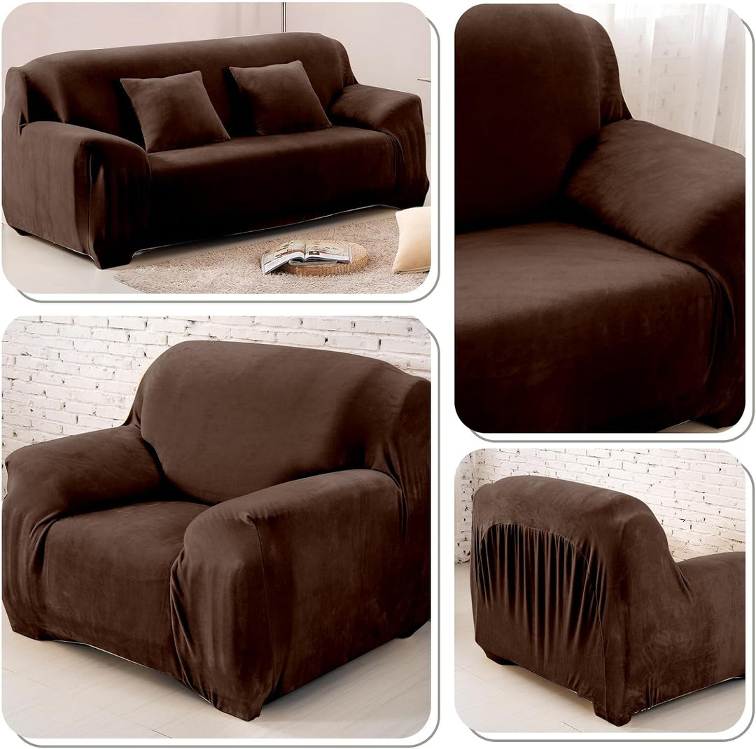 PETCUTE Sofabezüge Elastische 3 Sitzer Sofabezüge Dicke couchbezug Sofa Überwürfe Sofahusse Braun 3