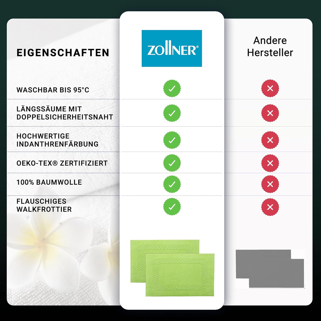 ZOLLNER 2er Set Badematten - weiche und saugstarke Duschvorleger - waschbar bis 95°C - Baumwolle - 5