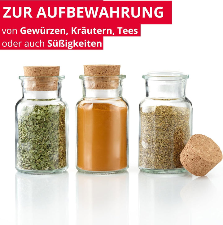 Westmark Gewürzgläser Set mit Korken, 6 Stk. – Für Gewürze, Kräuter und Tees – Inklusive 8 Dekoetike
