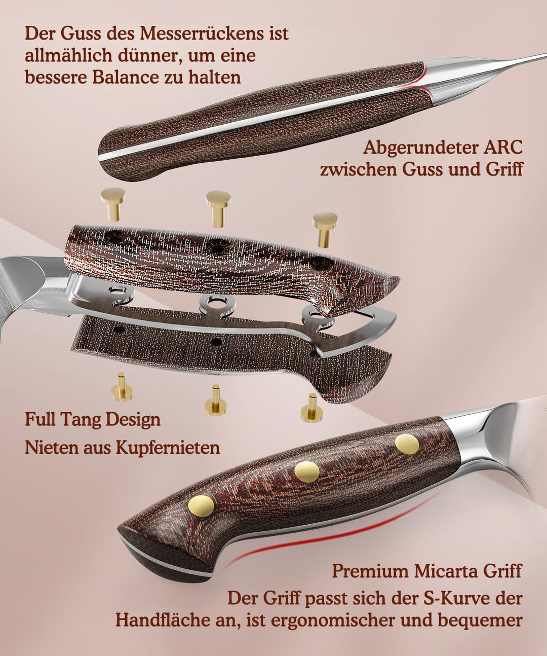 HEZHEN 18cm Hackmesser, Profi Chinesisches Kochmesser, Damaszenerstahl Scharf Küchenmesser, Gemüse F