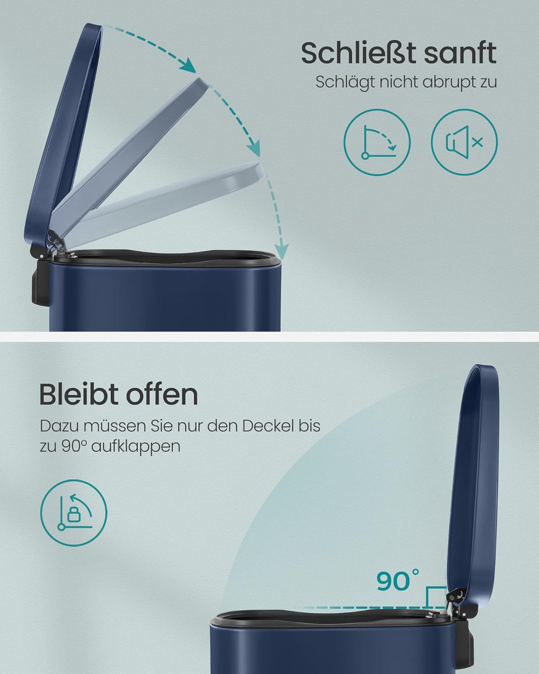 SONGMICS Mülleimer Küche, 50 Liter, Abfalleimer, Treteimer, mit Deckel, Softclose, Fusspedal, Stahl,