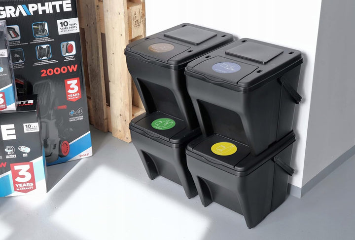 OliveBird Mülleimer 4 Fächer Mülltrennsystem 100L - 4x25L Green Sorter Mülltrenner 5 Aufkleber Farbe