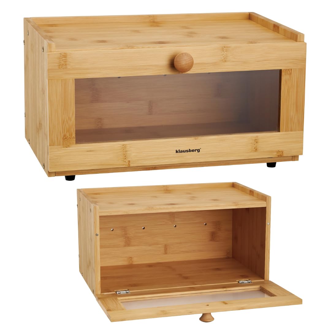 Klausberg Brotkasten aus Holz, Bambus mit Acrylfenster, umweltfreundlich, leicht, mit rundem Griff (