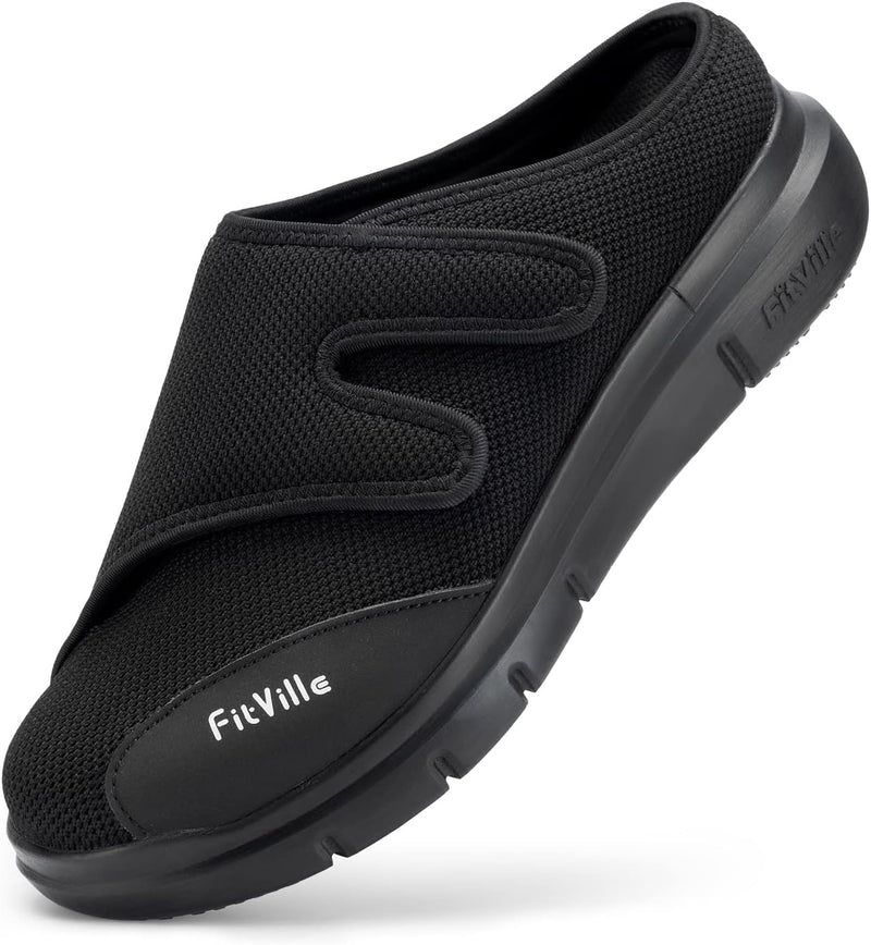 FitVille Diabetiker Slipper Herren Extra Weit Gesundheitsschuhe mit Klettverschluss Orthopädische Ha