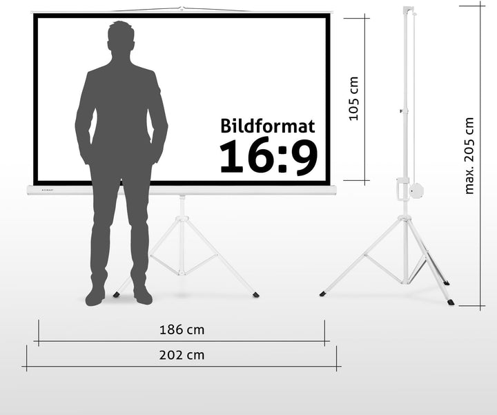 ESMART Professional MISATI Stativ-Leinwand 202 cm Bild 186 x 105 cm (84") 16:9 | Heimkino Beamer Pro