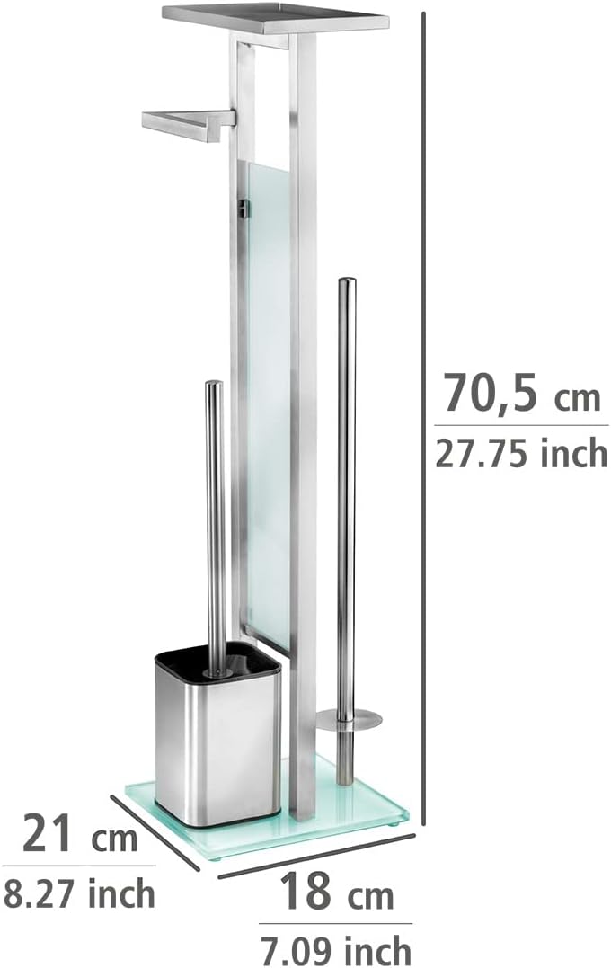 WENKO Stand WC-Garnitur Debar mit Ablage, aus mattiertem Edelstahl, Toilettenpapier- und WC-Bürstenh