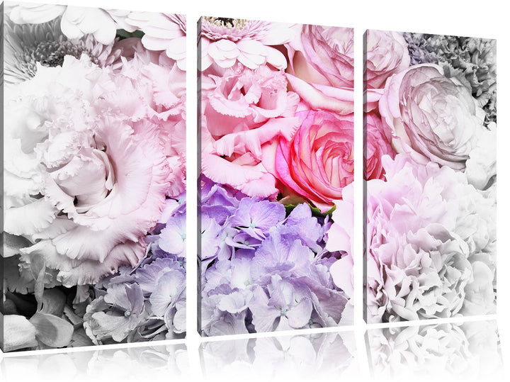 Pixxprint prachtvoller Blumenstrauss als Leinwandbild/Grösse: 3Teilig / Wandbild/Kunstdruck/fertig b