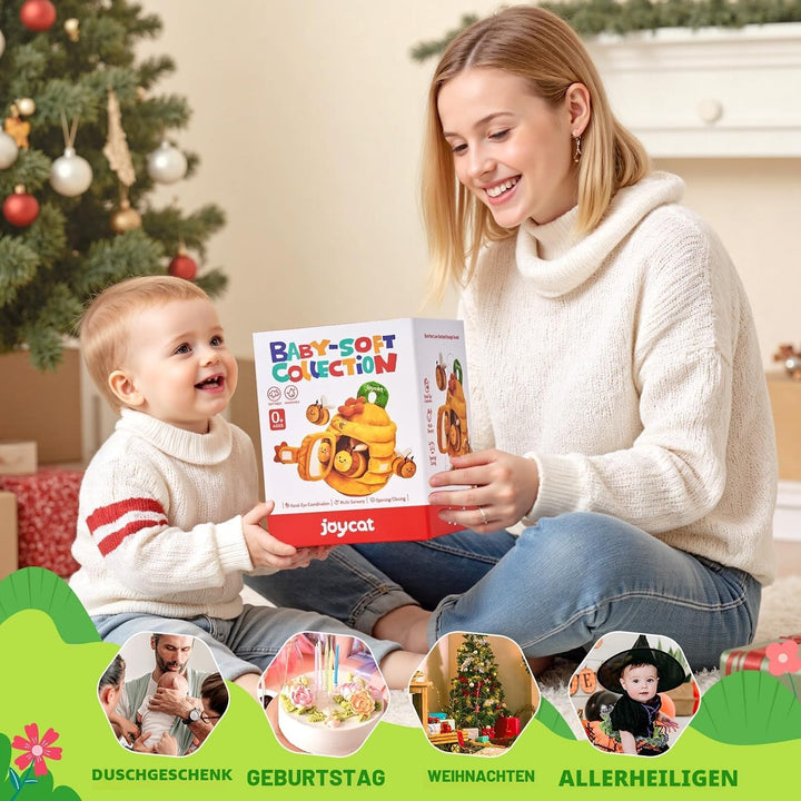 JoyCat Baby Spielzeug 6 Monate, Baby Bienenstock mit 5 Bienen, Rassel, Spiegel, Montessori Spielzeug