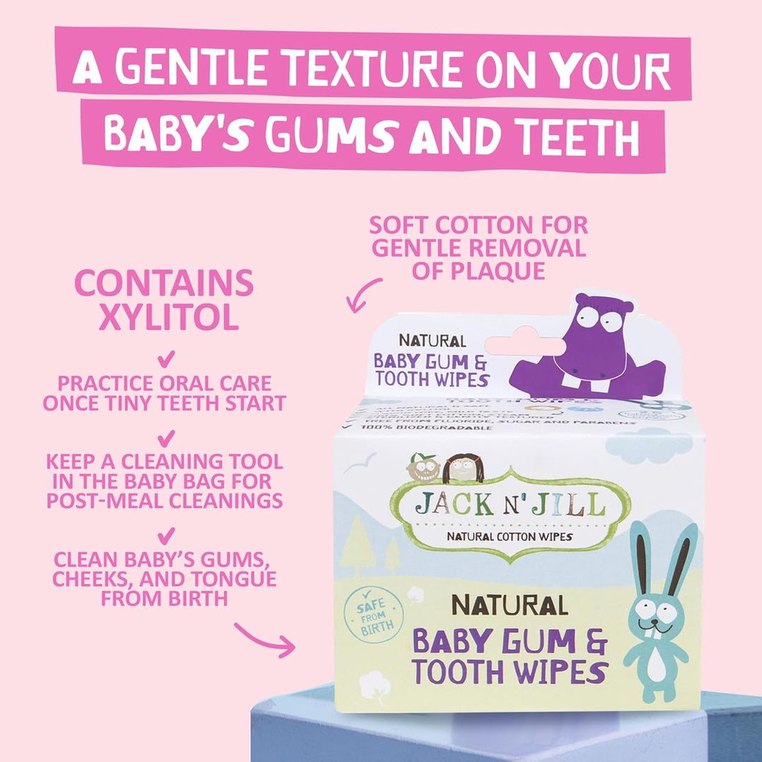 Jack N' Jill Baby Gum & Tooth Wipes natürliche Zahn- und Zahnfleischtücher ab der Geburt, 25 Stk.