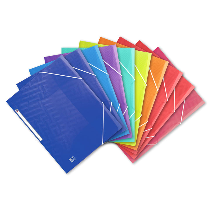 Oxford Eckspannermappe A4, Kunststoff, mit Gummiband, 8 Farben, 10 Stück, Rot, Orange, Anis, Ice Min