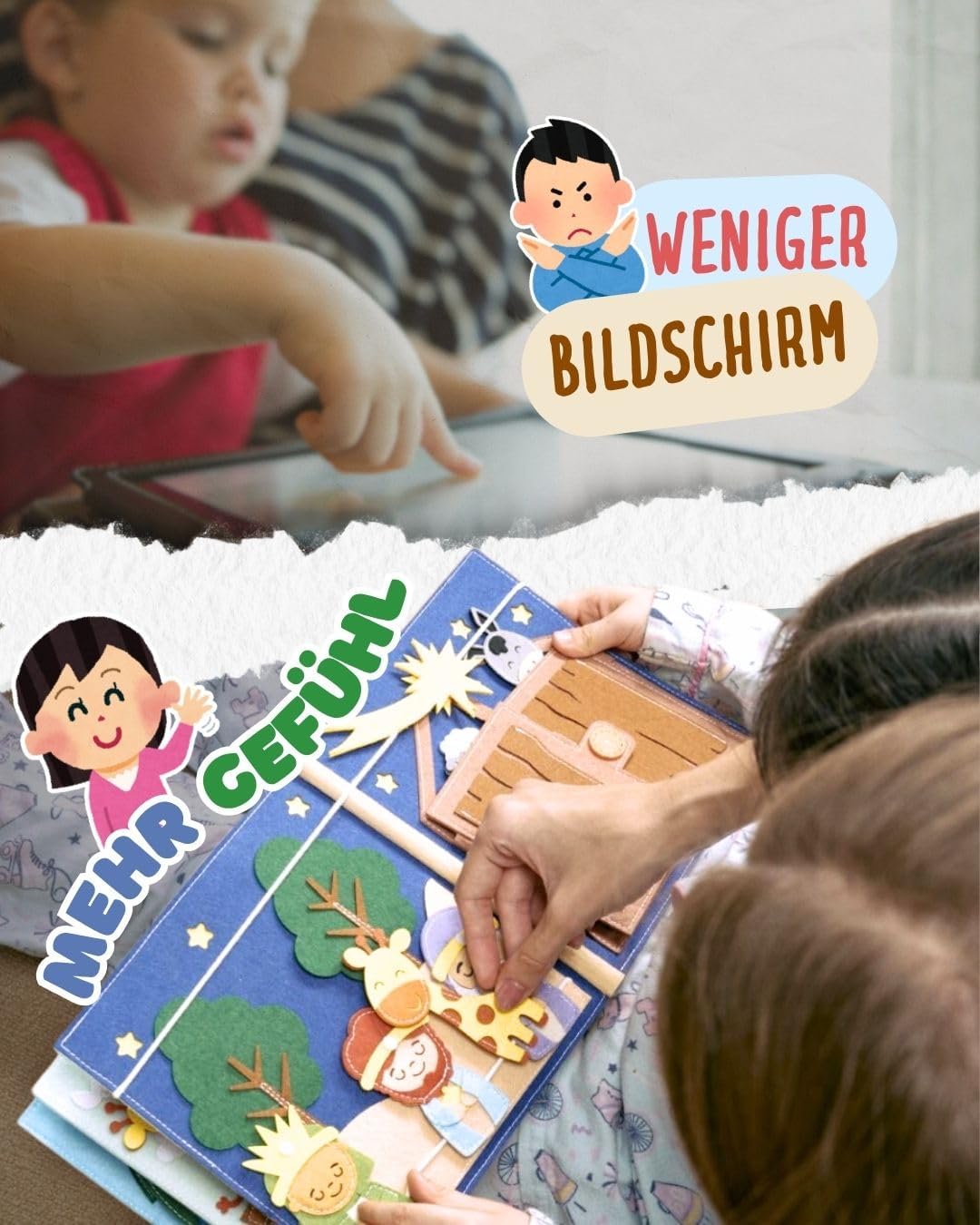 Quiet Book Bauernhof (2 Figuren) – Handgefertigtes Filz-Aktivitätsbuch mit Tier-Fingerpuppen & Trakt