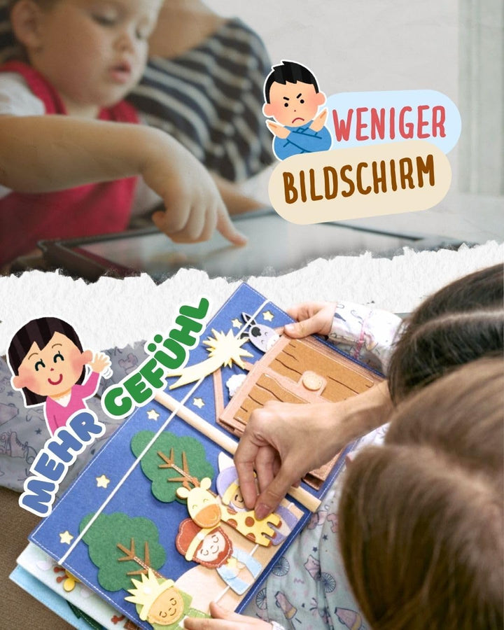 Quiet Book Bauernhof (2 Figuren) – Handgefertigtes Filz-Aktivitätsbuch mit Tier-Fingerpuppen & Trakt
