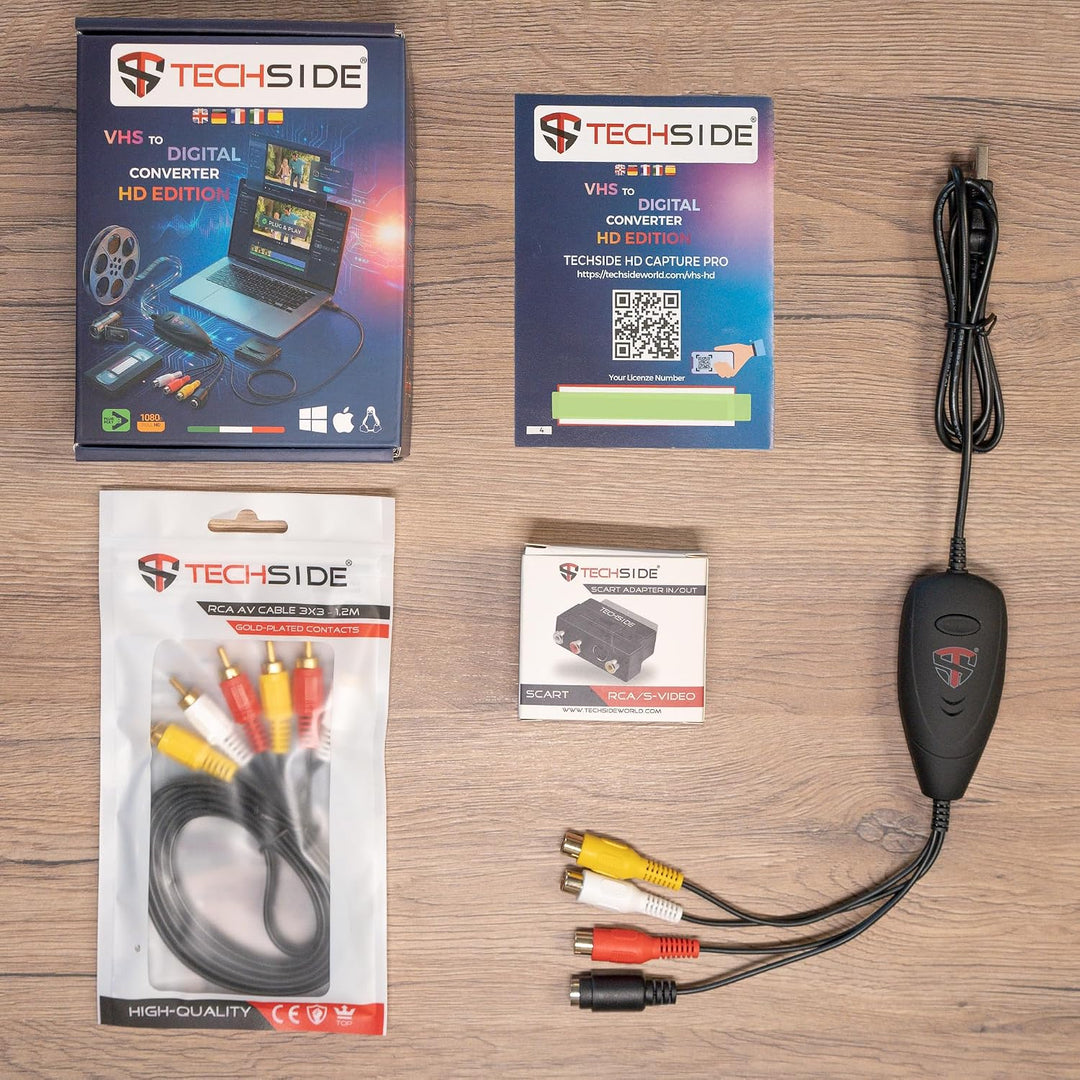 TechSide Complete Analog-Digital-Wandler (Scart-Adapter + Cinch-Kabel) 2024 | Kompatibel mit Windows