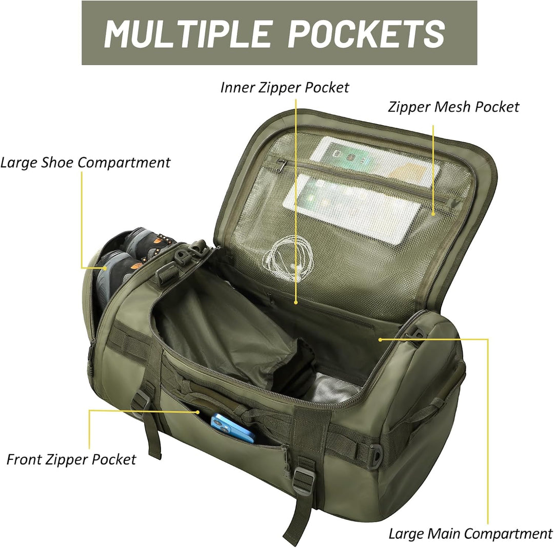 MIER Grosse Sporttasche wasserdicht Sportrucksack mit Schuhfach umwandelbar in Rucksack, 45L/60L/90L