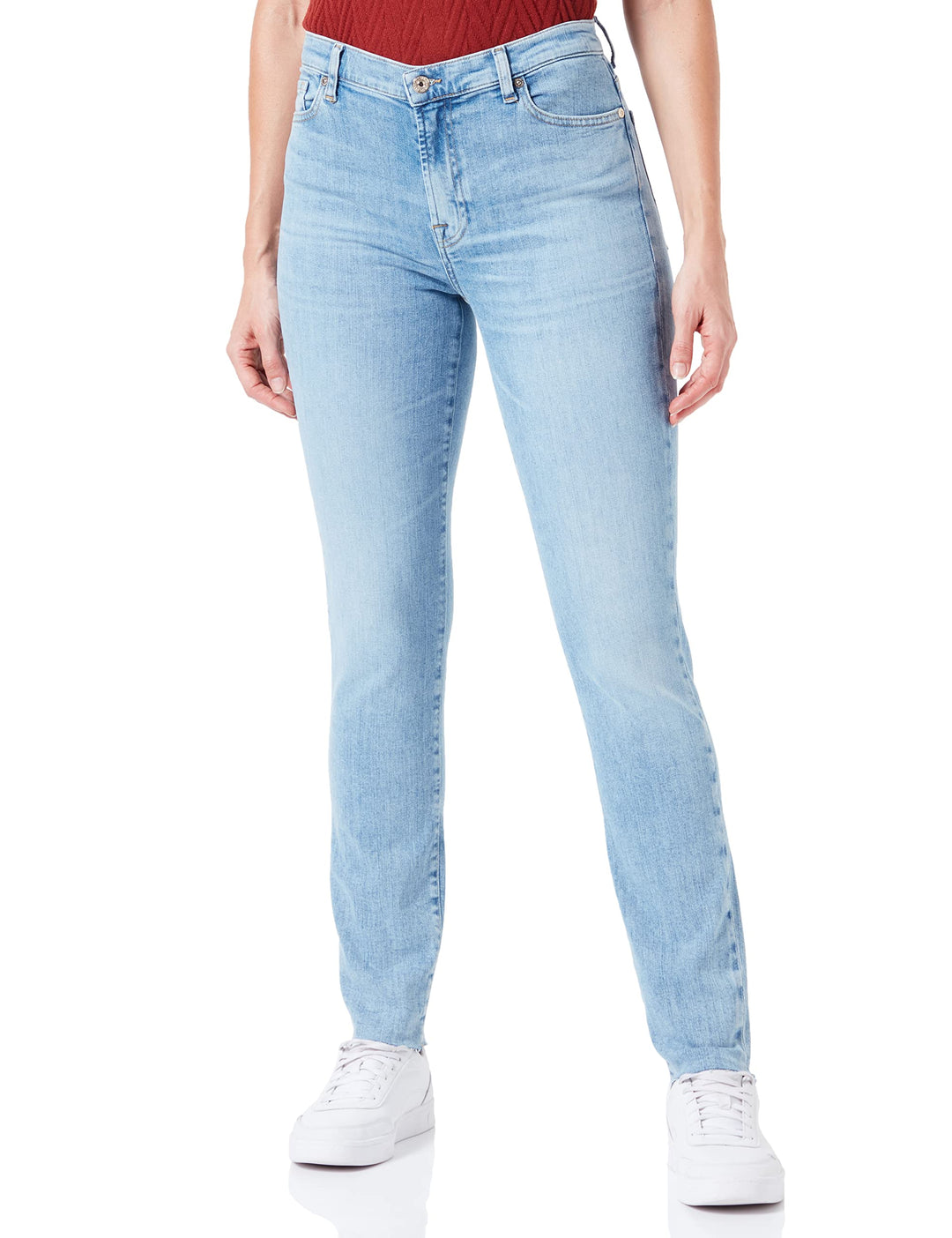 7 For All Mankind Damen Hw Skinny Slim Illusion with Raw Cut Jeans 31W / 31L Light Blue, 31W / 31L L