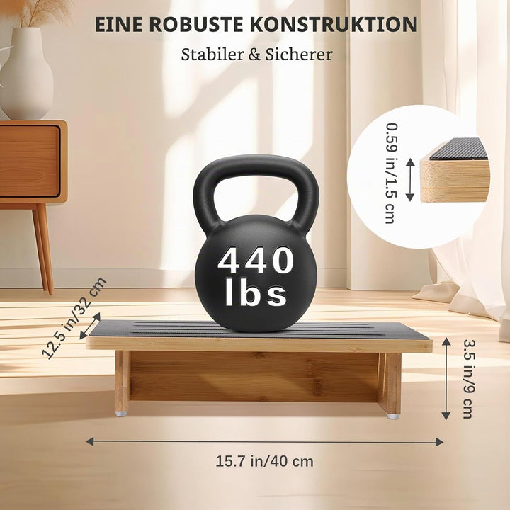 Holz-Tritthocker für Erwachsene &amp; Senioren, 3,5" EIN-Stufen Fussbank mit Rutschfester Gummioberfläch