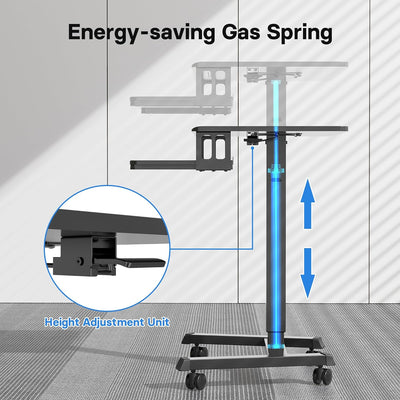 BONTEC Mobiler Schreibtisch mit 4 Rollen, Stehpult Höhenverstellbar 65×45cm Mobile Workstation, Lapt