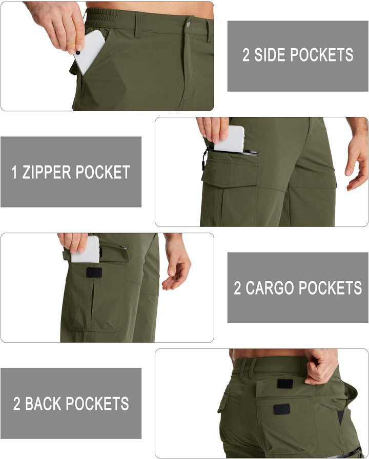 MAGCOMSEN Herren 3/4 Hose Schnelltrocknend Outdoor Shorts mit 7 Taschen Leicht Sommer Caprihose Atmu