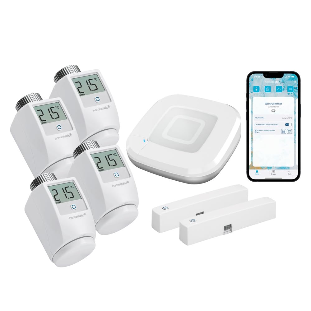 Homematic IP Funk Heizungssteuerung zur Einzelraumregelung mit App. Inhalt: Access Point, 4 Funk Hei