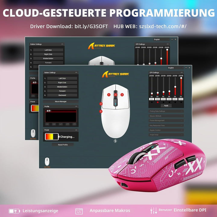 MAMBASNAKE x Attack Shark G3PRO Gaming-Maus mit Magnetischer Ladestation, BT/2.4G Wireless/Kabel, Pi