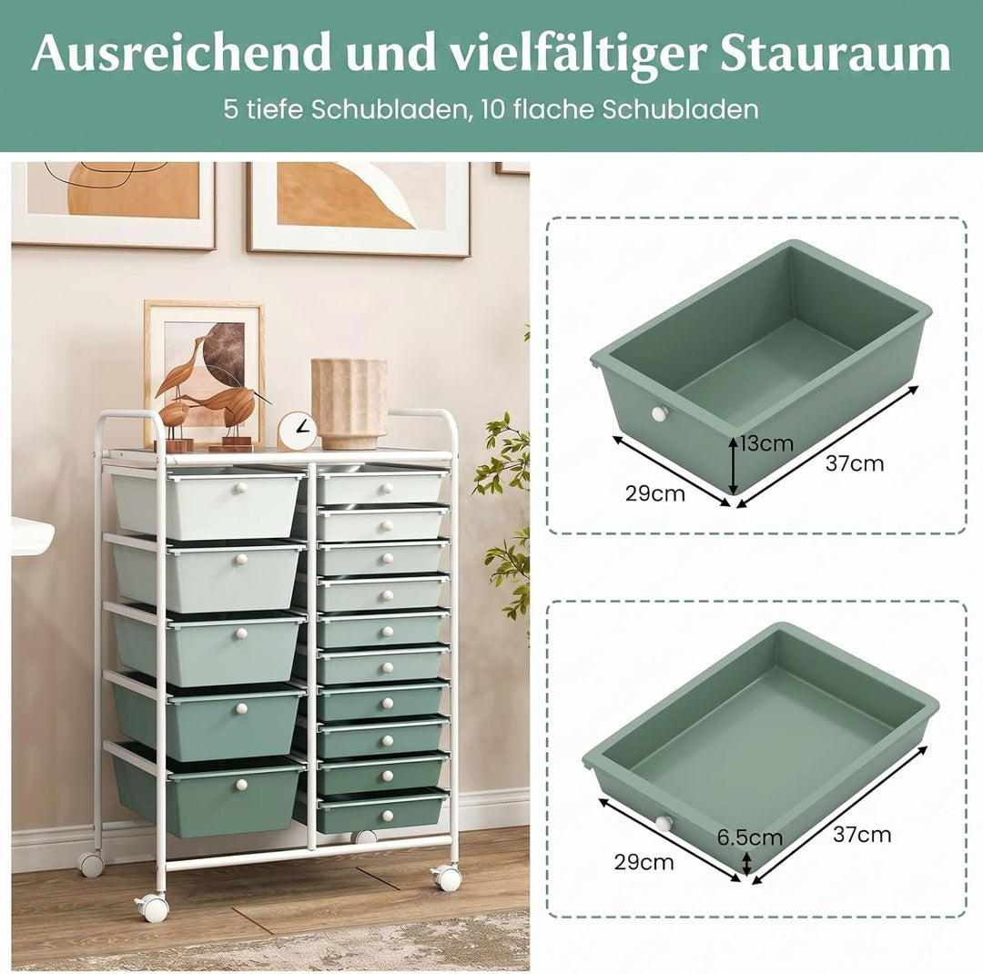 COSTWAY Rollwagen mit 12 stapelbaren Schubladen, Schubladenwagen Rollcontainer mit Metallgestell &amp; A