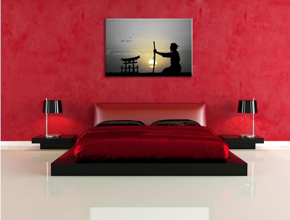 Pixxprint Alter Samurai-Meister vor Horizont B&W Detail, Format: 100x70 auf Leinwand, 100x70