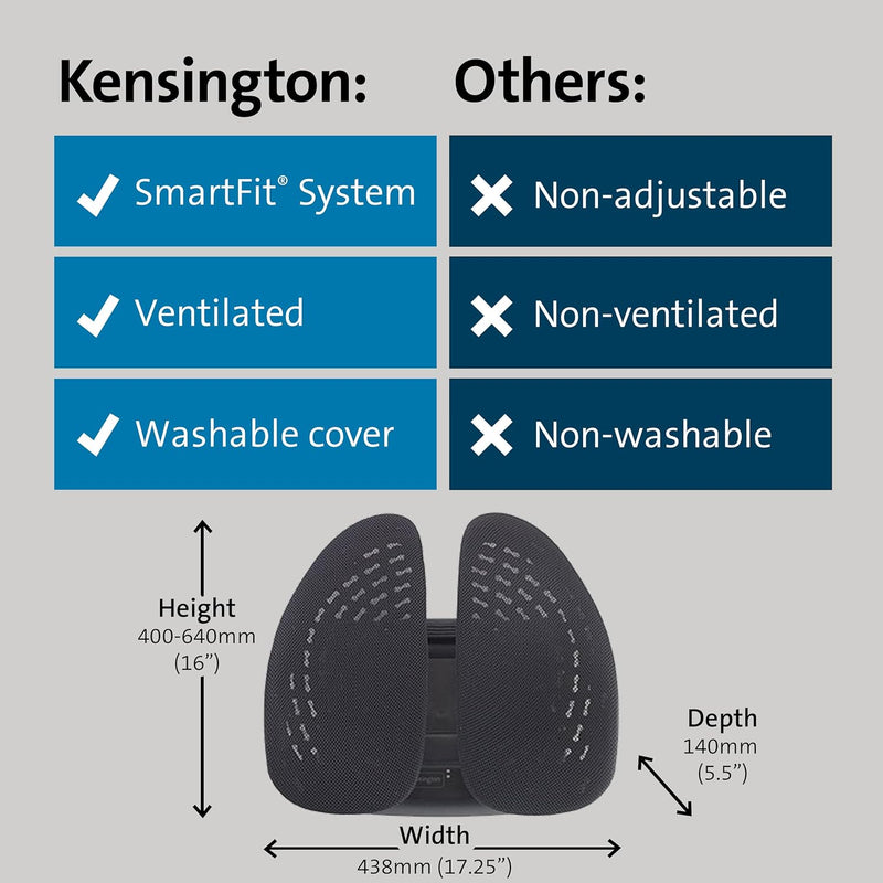 Kensington SmartFit Conform-Rückenkissen, Ergonomische und höhenverstellbare Lendenwirbelstütze für