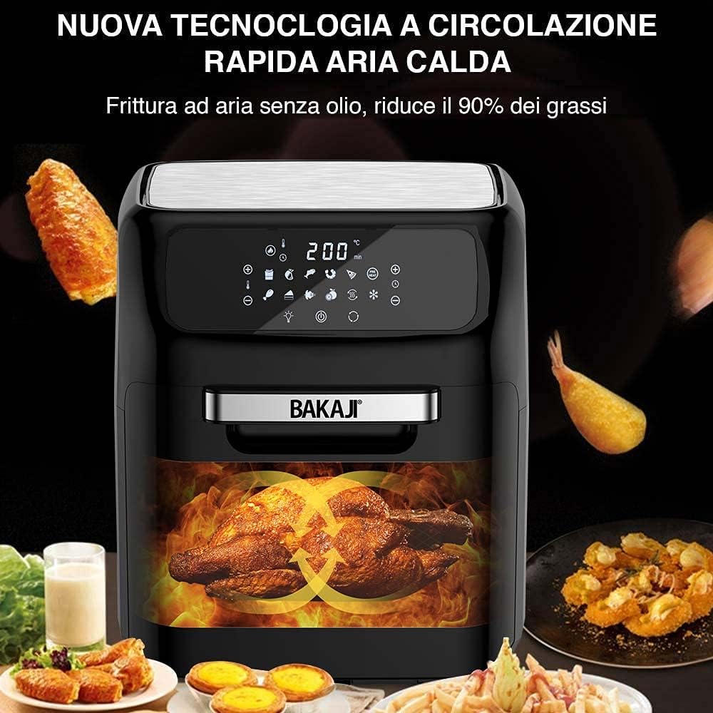 Bakaji Backofen Heissluftfritteuse Fritteuse zum Kochen von trockenem Grill ohne Öl Airfryer Kapazit