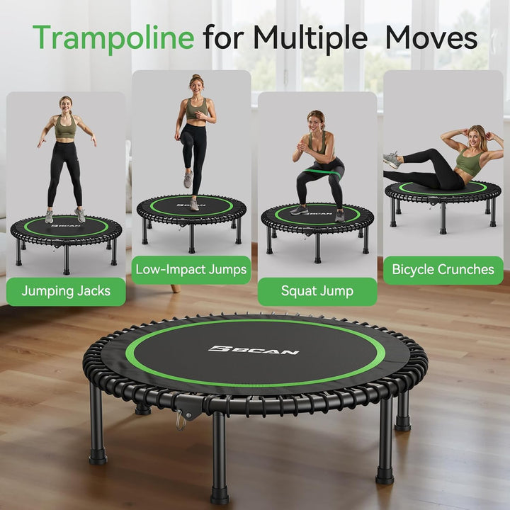 BCAN 204 kg Faltbares Mini-Trampolin, 102 cm Fitness-Trampolin für Erwachsene mit robusten Gummiseil