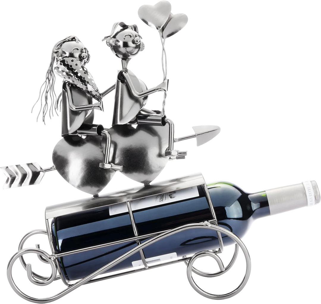 BRUBAKER Weinflaschenhalter Liebespaar auf Herz Pfeil - Metall Flaschenhalter Paar mit Ballons und B