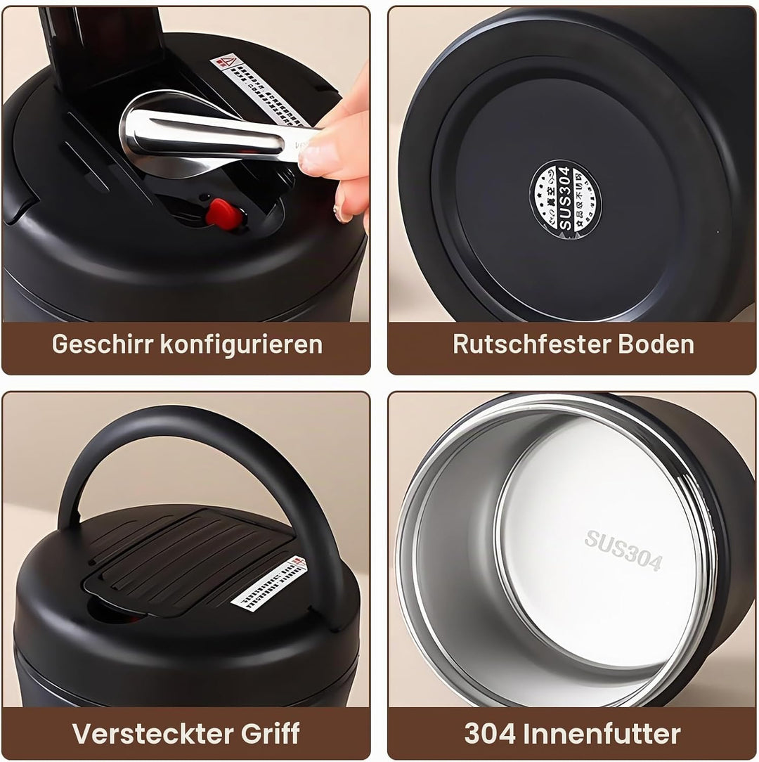 Thermobehälter für Essen: 1.2L Edelstah Warmhaltebehälter Essen mit Löffe, Auslaufsiche Thermoskanne
