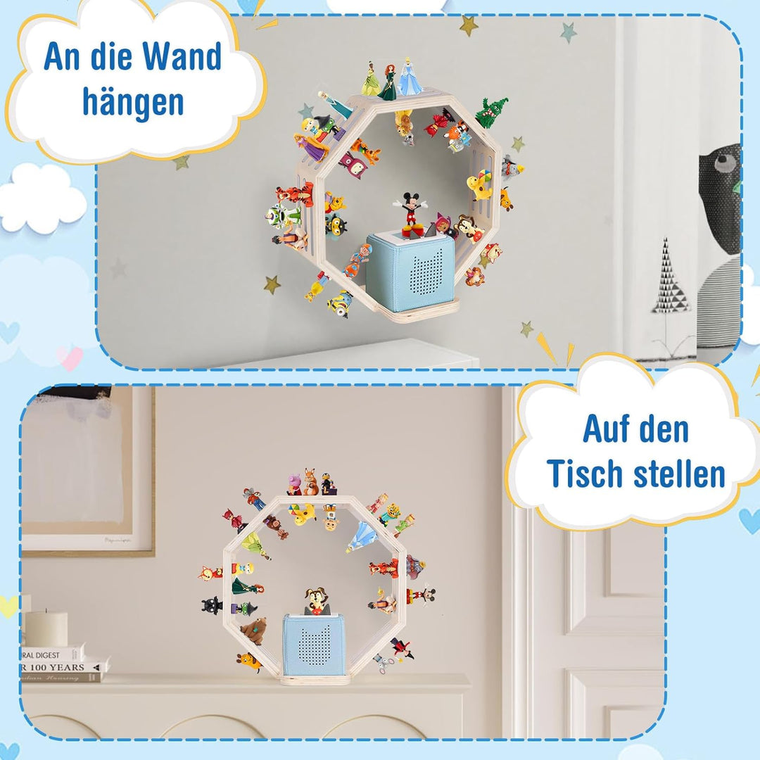 Todeco Tonie-Regal für Toniebox Hörfiguren, Magnetische Aufbewahrung für 60-70 Tonie, Wandregal und