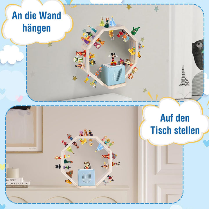 Todeco Tonie-Regal für Toniebox Hörfiguren, Magnetische Aufbewahrung für 60-70 Tonie, Wandregal und